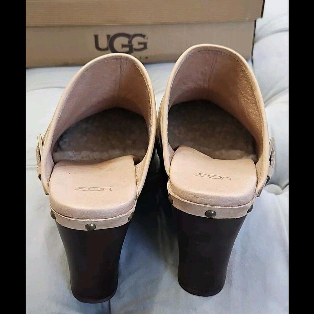 UGG Natalee Beige Leather Buckle Slip On Studded Platform Mules Womens Shoes 11 - Picture 15 of 15